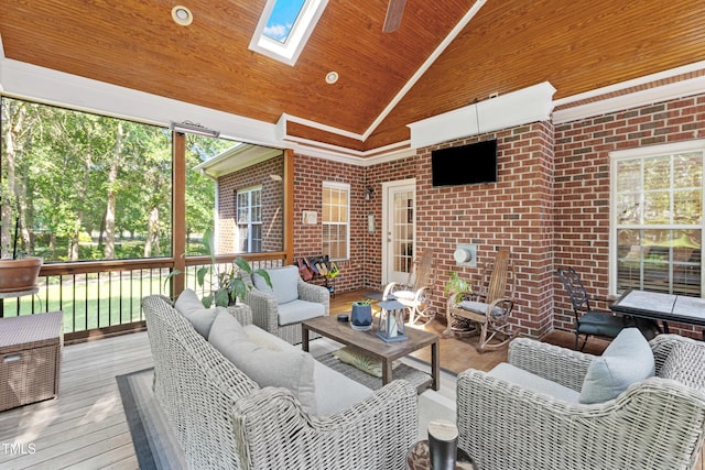 102 Sevendales Dr, Goldsboro, NC 27534 - sunroom featuring outdoor lounge area, vaulted ceiling, and a skylight