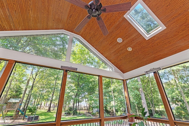 102 Sevendales Dr, Goldsboro, NC 27534 - detailed view of wood ceiling, a skylight, ceiling fan, a tree filled landscape, and recessed lighting