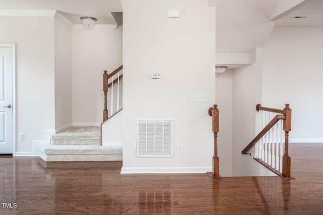 732 Suffield Way, Cary, NC 27519 - stairway with wood finished floors and ornamental molding