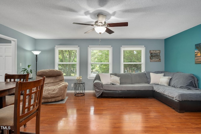 202 Howland Ave, Cary, NC 27513 - living area with a ceiling fan, plenty of natural light, wood finished floors, and a textured ceiling