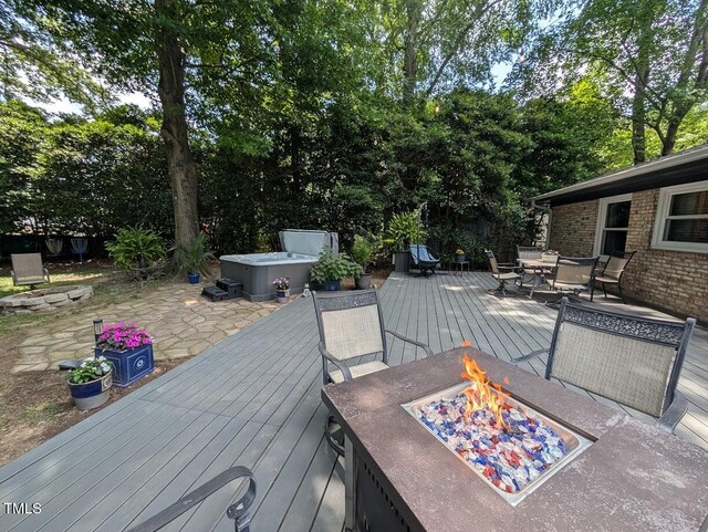 202 Howland Ave, Cary, NC 27513 - deck with a fire pit and a hot tub