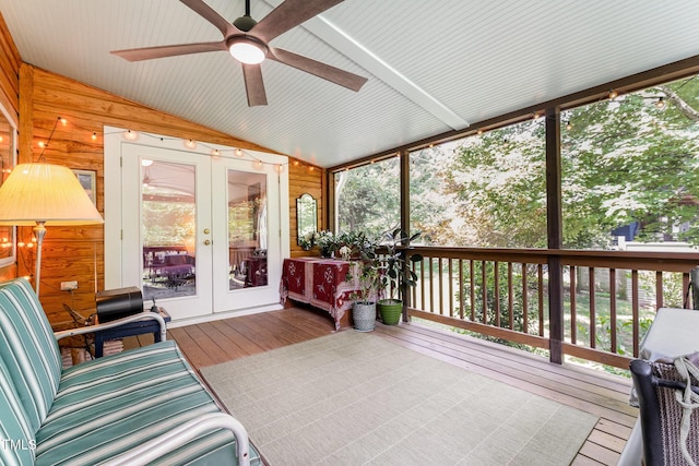 108 High St, Carrboro, NC 27510 - sunroom / solarium featuring lofted ceiling, french doors, and a ceiling fan