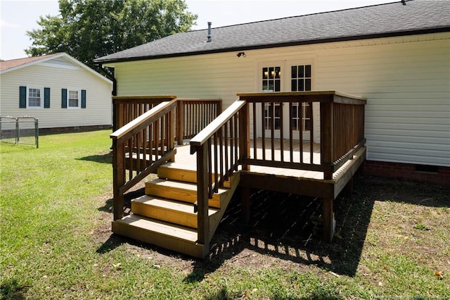 108 Pine St, Dunn, NC 28334 - wooden deck featuring a yard and stairs