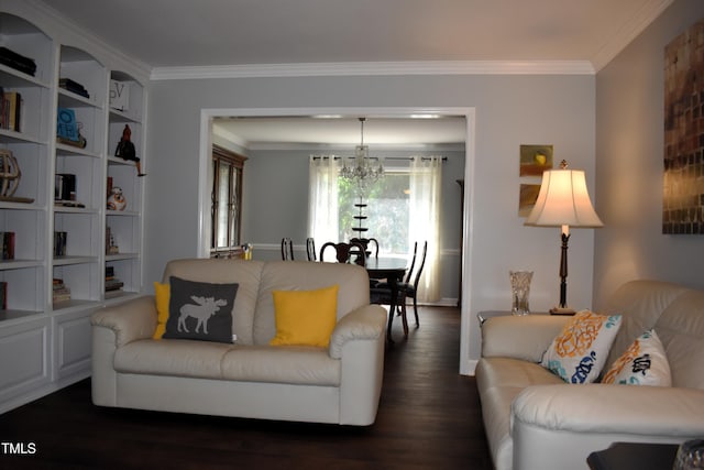 408 Greenfern Ct, Burlington, NC 27215 - living room featuring a chandelier, dark wood finished floors, and crown molding