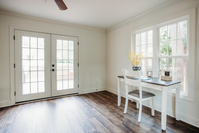 1702 Chamberlain Dr NW, Wilson, NC 27896 - home office with french doors, plenty of natural light, dark wood-type flooring, and ornamental molding