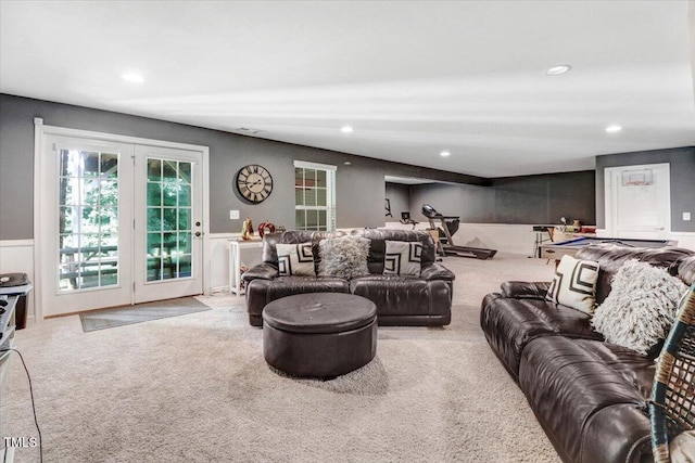 728 Opposition Way, Wake Forest, NC 27587 - carpeted living room with recessed lighting and wainscoting