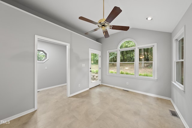 3517 Eden Croft Dr, Raleigh, NC 27612 - unfurnished room with a ceiling fan, plenty of natural light, and lofted ceiling