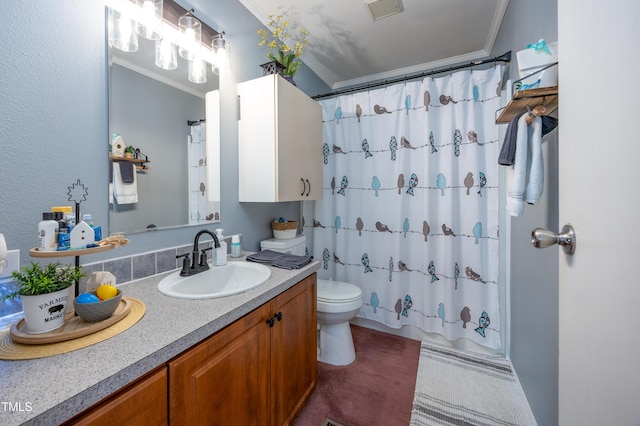 764 Olivers Grove Rd, Four Oaks, NC 27524 - bathroom featuring vanity, crown molding, and a shower with curtain