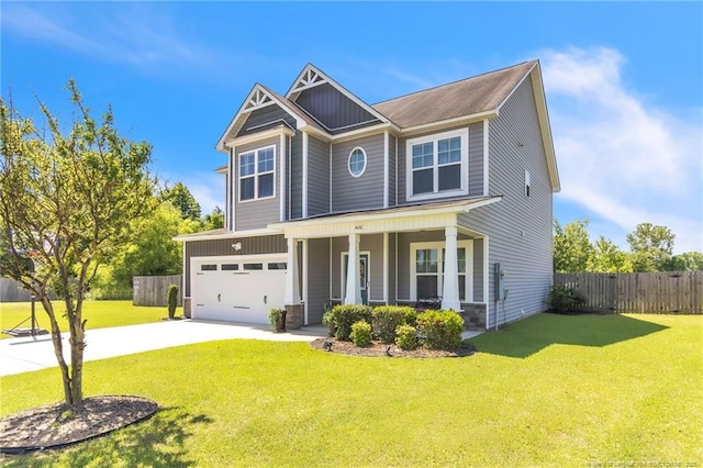 3426 Winnants Ct, Fayetteville, NC 28306 - craftsman inspired home with a porch, concrete driveway, a garage, and board and batten siding