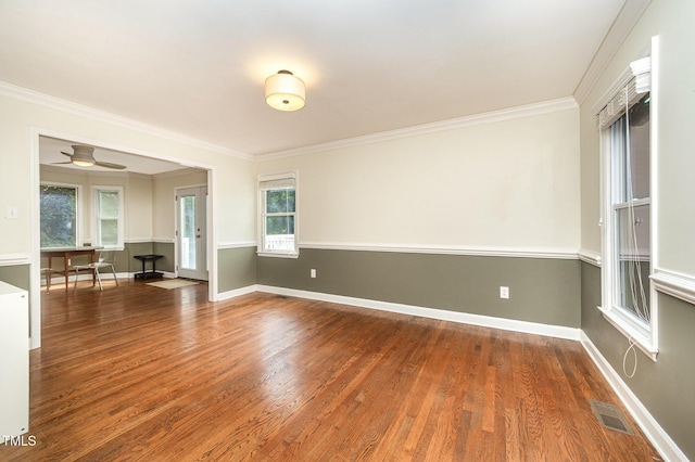 3913 Littlefield Ct, Raleigh, NC 27606 - unfurnished room with wood finished floors, crown molding, and ceiling fan