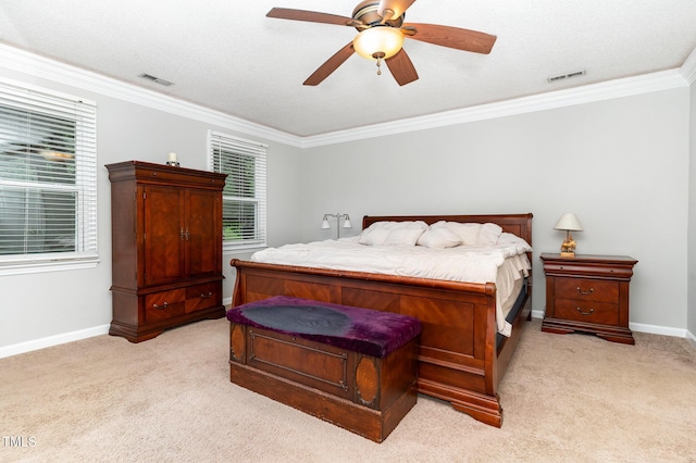 1001 Kingsway Dr, Apex, NC 27502 - bedroom featuring light carpet, crown molding, and ceiling fan