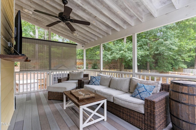 1001 Kingsway Dr, Apex, NC 27502 - wooden terrace with outdoor lounge area and ceiling fan