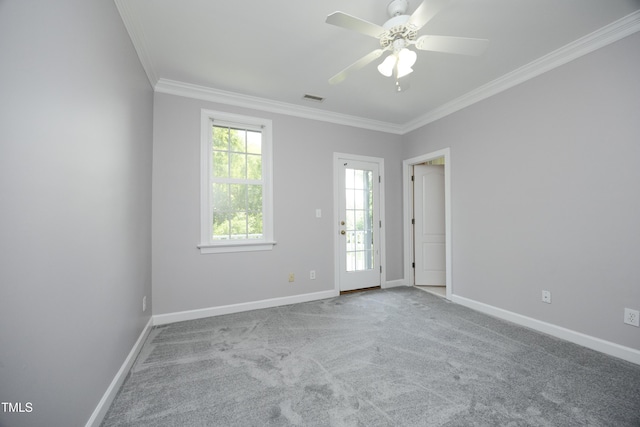 4217 Grahamstone Rd, Raleigh, NC 27610 - empty room with ornamental molding, a ceiling fan, and carpet floors