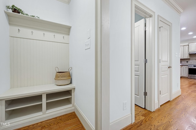 1217 Chalk Maple Dr, Cary, NC 27519 - mudroom with light wood-style flooring and recessed lighting