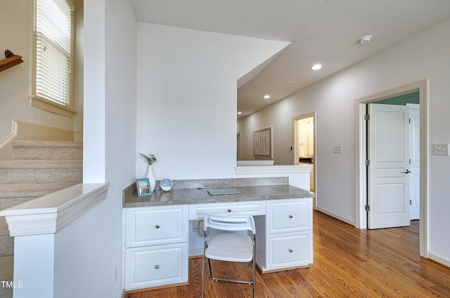 1217 Chalk Maple Dr, Cary, NC 27519 - office area featuring light wood finished floors, built in study area, and recessed lighting