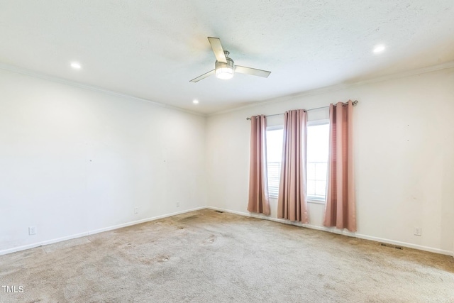 589 Atkinson Mill Rd, Selma, NC 27576 - carpeted empty room with a ceiling fan, ornamental molding, and recessed lighting