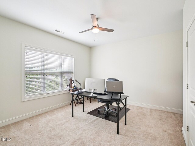 214 Ashdown Forest Ln, Cary, NC 27519 - office space with a ceiling fan and light carpet