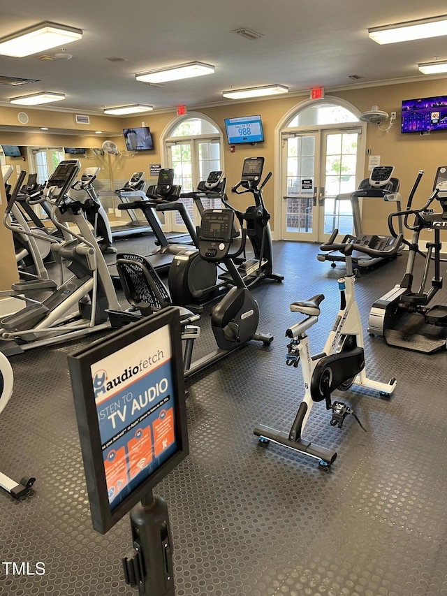 214 Ashdown Forest Ln, Cary, NC 27519 - workout area featuring healthy amount of natural light, french doors, and carpet floors