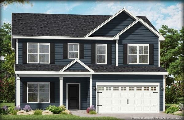 918 Rhum Dr, Fayetteville, NC 28311 - view of front of house featuring a garage, covered porch, driveway, and roof with shingles