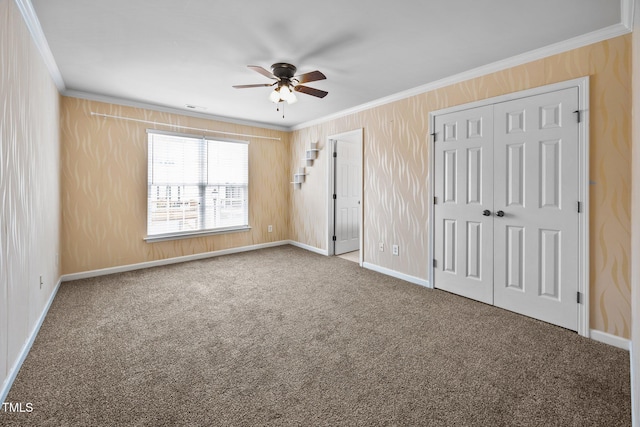 9908 Jerome Ct, Raleigh, NC 27617 - unfurnished bedroom featuring crown molding, carpet flooring, and ceiling fan