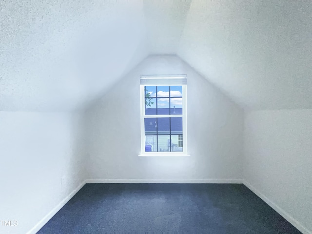 308 Quartz Dr, Durham, NC 27703 - bonus room featuring a textured ceiling, dark colored carpet, and vaulted ceiling