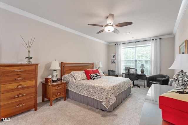 10310 Sablewood Dr Unit 115, Raleigh, NC 27617 - bedroom featuring light carpet, crown molding, and ceiling fan