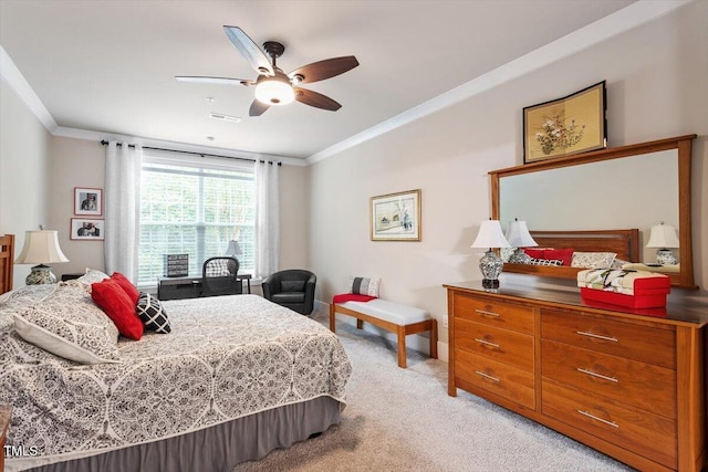 10310 Sablewood Dr Unit 115, Raleigh, NC 27617 - bedroom with crown molding, light colored carpet, and ceiling fan