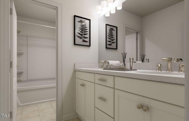 1216 Hardin Hill Ln, Knightdale, NC 27545 - bathroom with double vanity, shower / tub combination, and tile patterned flooring