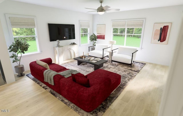 1216 Hardin Hill Ln, Knightdale, NC 27545 - living area featuring wood finished floors and ceiling fan