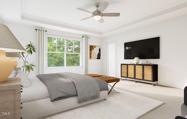 1216 Hardin Hill Ln, Knightdale, NC 27545 - bedroom featuring a tray ceiling, carpet, and a ceiling fan