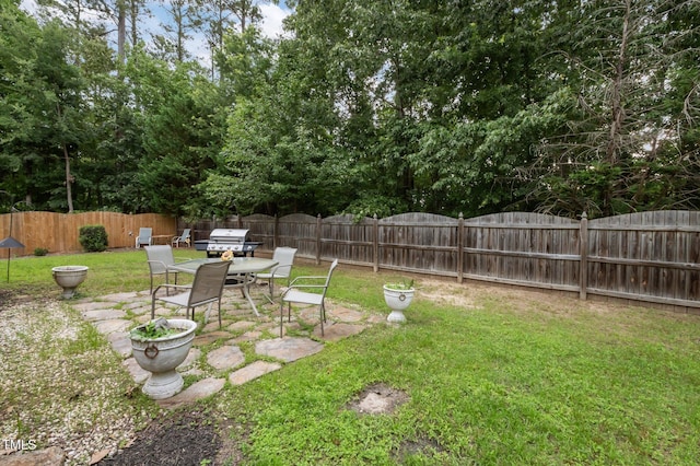 1040 Bellenden Dr, Durham, NC 27713 - fenced backyard featuring outdoor dining space and a patio area