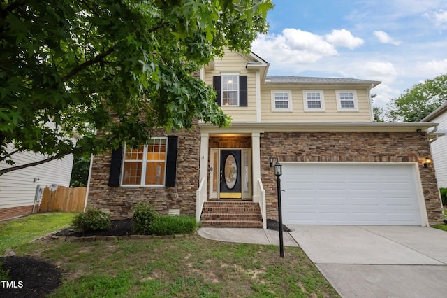 1040 Bellenden Dr, Durham, NC 27713 - view of front of home with driveway and stone siding