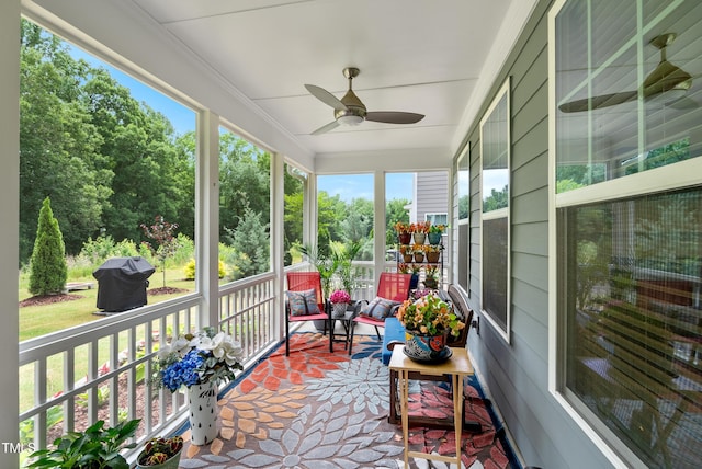 7117 Crested Iris Pl, Durham, NC 27703 - sunroom / solarium featuring a ceiling fan and plenty of natural light