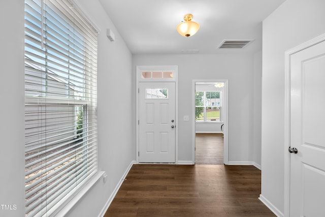 7117 Crested Iris Pl, Durham, NC 27703 - entrance foyer featuring dark wood-style flooring and ceiling fan