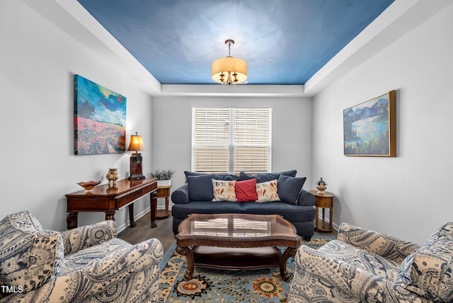 7117 Crested Iris Pl, Durham, NC 27703 - living room with a tray ceiling and wood finished floors