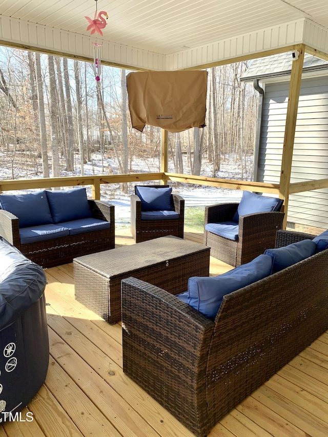 55 Running Deer Path, Timberlake, NC 27583 - wooden terrace featuring outdoor lounge area