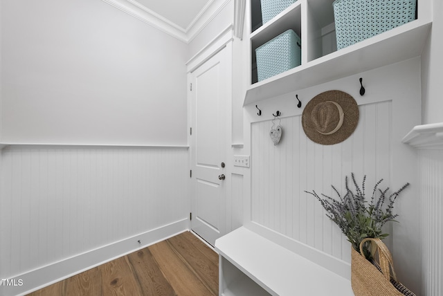 1325 Mackinaw Dr, Wake Forest, NC 27587 - mudroom with ornamental molding and wood finished floors