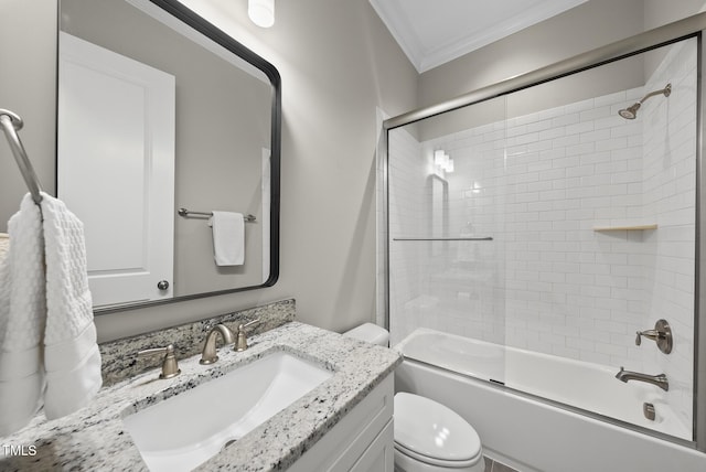 1325 Mackinaw Dr, Wake Forest, NC 27587 - full bathroom with ornamental molding, vanity, and combined bath / shower with glass door