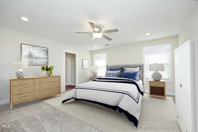 200 Sweet Violet Dr, Youngsville, NC 27596 - bedroom with light carpet, recessed lighting, and a ceiling fan