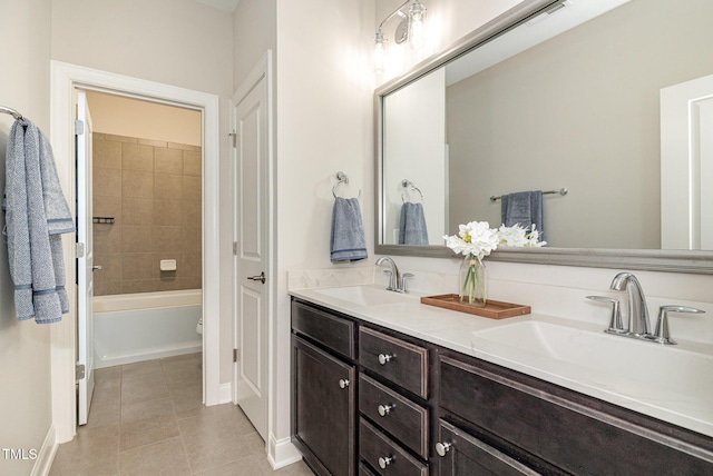 1020 Regency Cottage Pl, Cary, NC 27518 - bathroom featuring double vanity, tile patterned flooring, and tub / shower combination