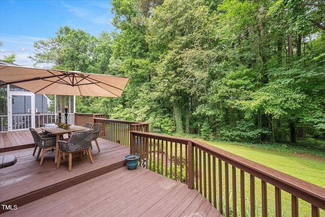 2008 Corberrie Ln, Raleigh, NC 27613 - deck with outdoor dining space and a yard