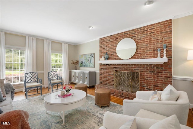 2008 Corberrie Ln, Raleigh, NC 27613 - living area with crown molding, wood finished floors, and a fireplace