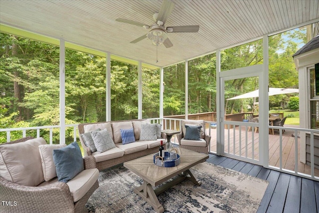 2008 Corberrie Ln, Raleigh, NC 27613 - sunroom featuring a ceiling fan and an outdoor living space