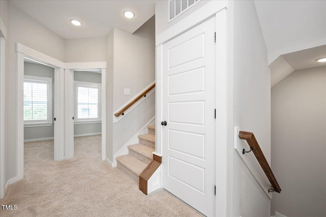 513 Brooks St, Wake Forest, NC 27587 - staircase with carpet flooring and recessed lighting
