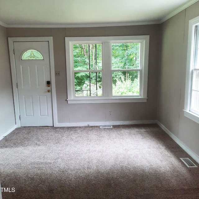 4112 Forrest Ave, Efland, NC 27243 - entryway featuring carpet floors and ornamental molding