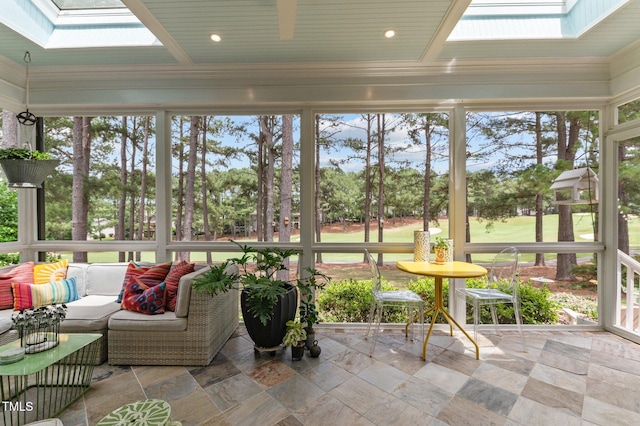 763 Heritage Arbor Dr, Wake Forest, NC 27587 - sunroom featuring a skylight, outdoor lounge area, and plenty of natural light
