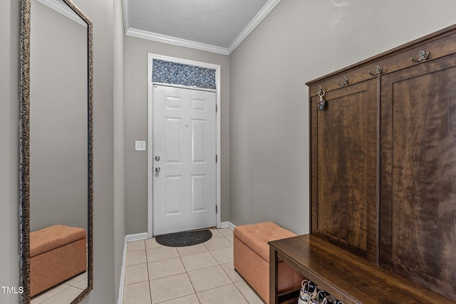 3159 Wisteria Ln Unit 202, Fayetteville, NC 28314 - mudroom with light tile patterned floors, ornamental molding, and a textured ceiling