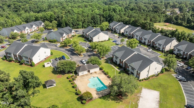 3159 Wisteria Ln Unit 202, Fayetteville, NC 28314 - aerial perspective of suburban area featuring a forest and a pool