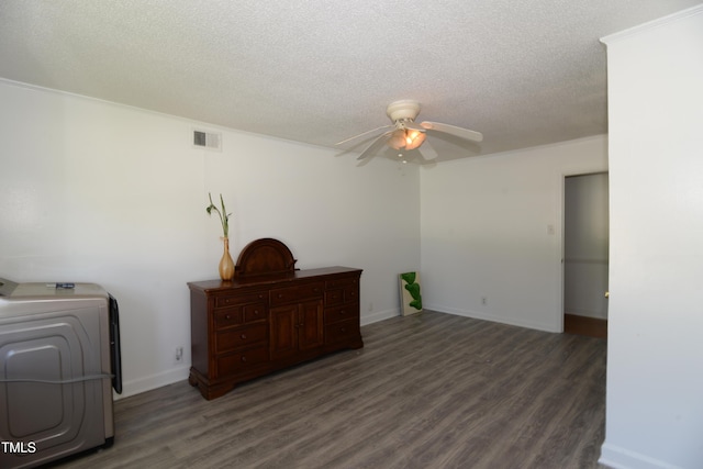 521 S Lombard St, Clayton, NC 27520 - interior space featuring a ceiling fan, a textured ceiling, wood finished floors, and washer and dryer