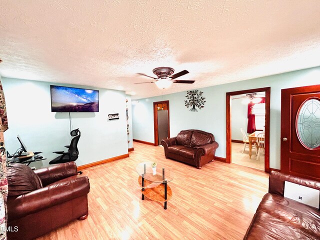 1337 Maple St, Rocky Mount, NC 27803 - living area featuring a textured ceiling, light wood-type flooring, and ceiling fan